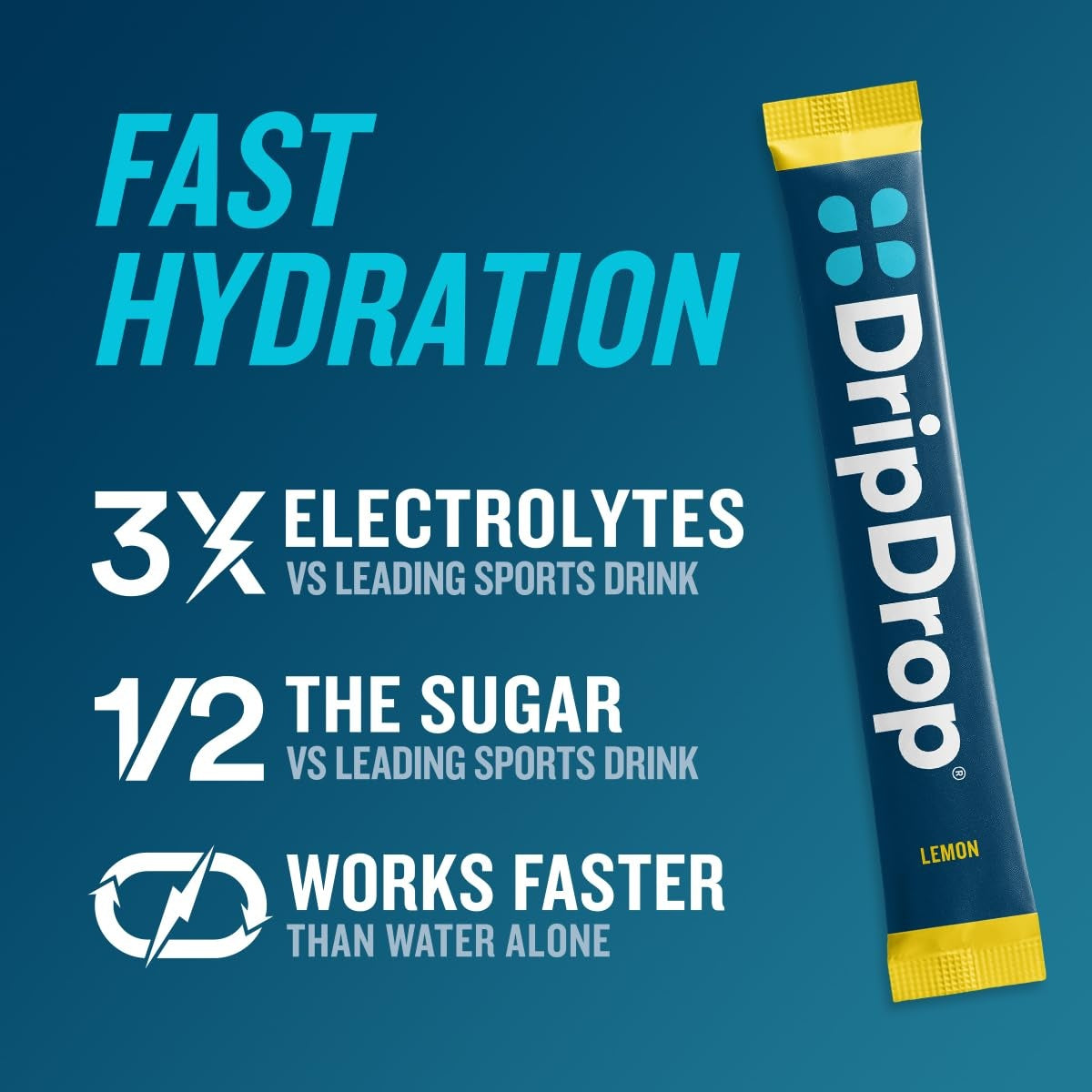 DripDrop Lemon Electrolyte Powder, 8 oz sticks, 32 count